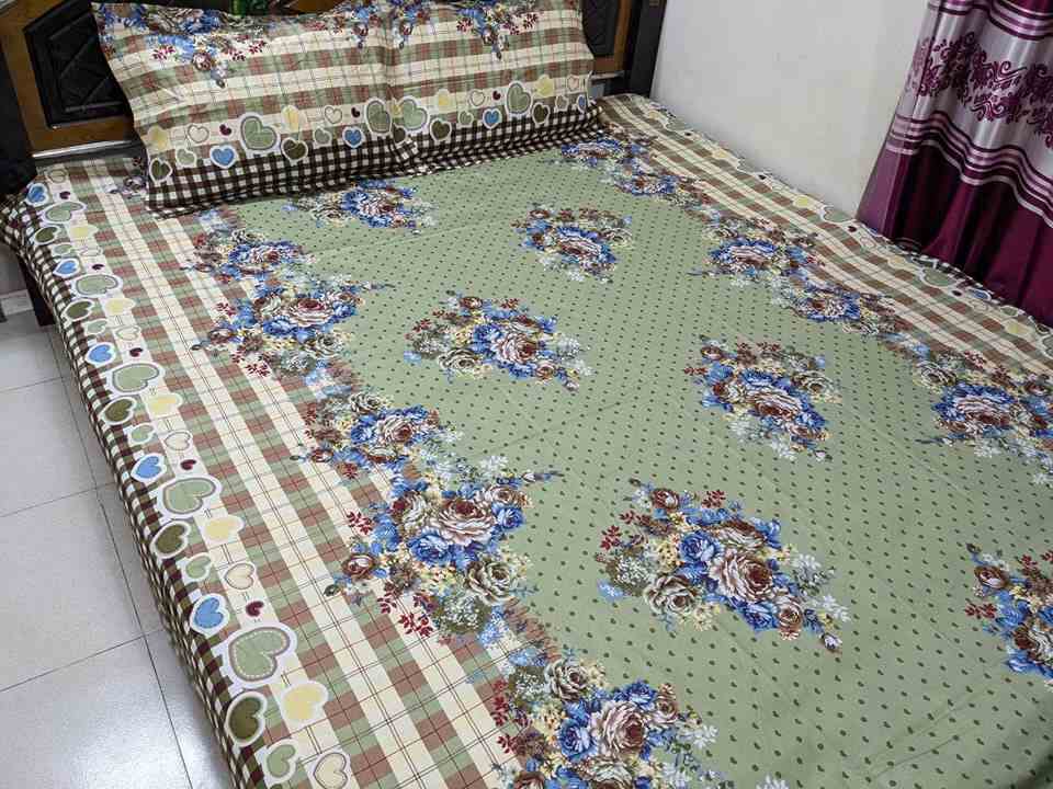 100% Cotton Bedsheet Premium Jolpai Color  (৩ পিসের সেট)